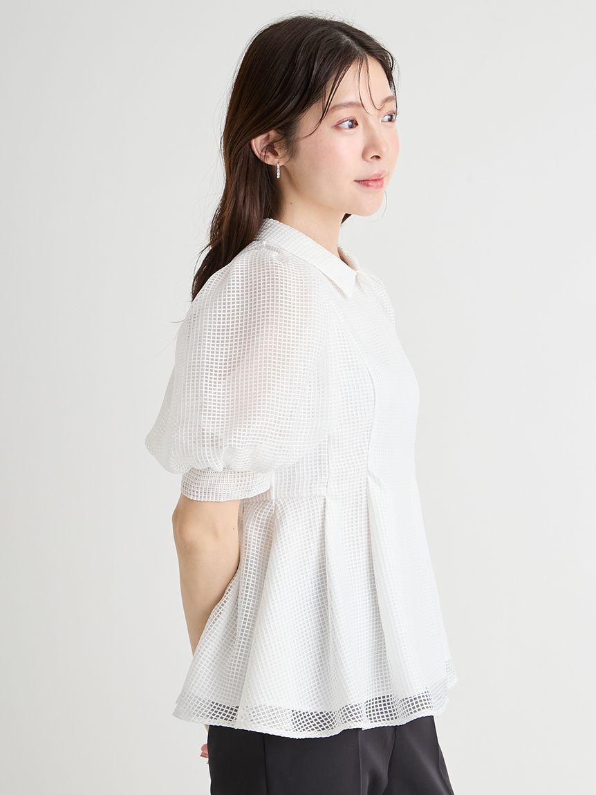CELFORD「【洗える】襟付きメッシュブラウス」|シャツ・ブラウス|