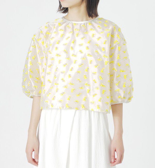  「ファンシージャカードハーフスリーブブラウス」|シャツ・ブラウス|