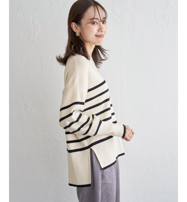 ikka「【親子おそろい】クリーミーサイドスリットニット」|プルオーバー|