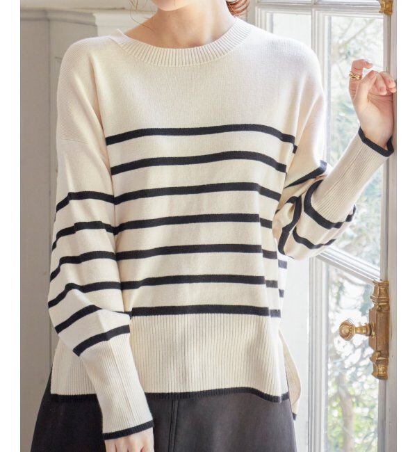 ikka「【親子おそろい】クリーミーサイドスリットニット」|プルオーバー|