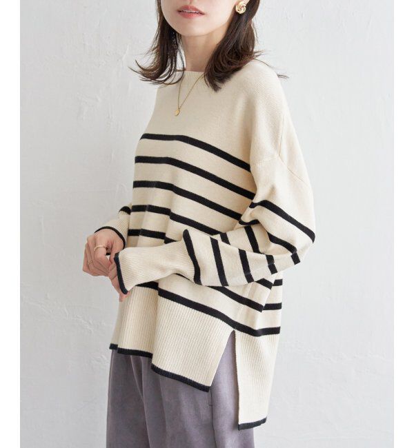ikka「【親子おそろい】クリーミーサイドスリットニット」|プルオーバー|