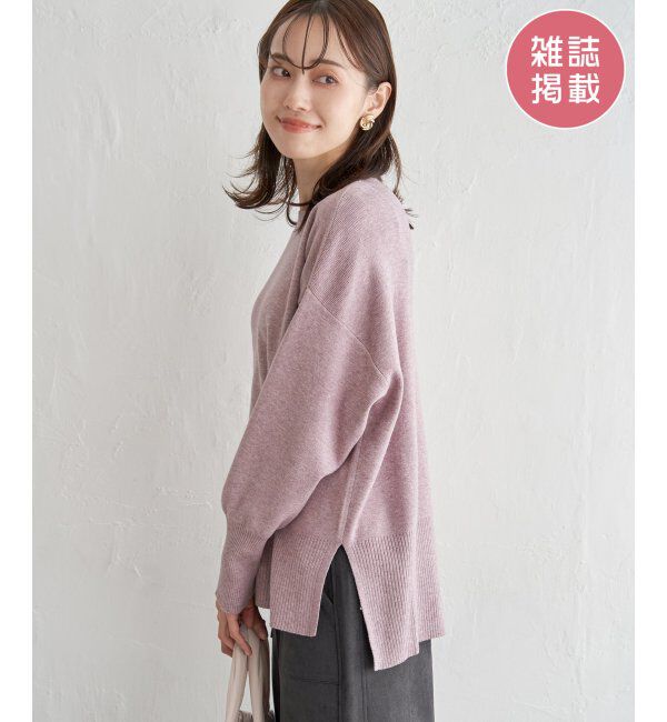 ikka「【親子おそろい】クリーミーサイドスリットニット」|プルオーバー|ラベンダー