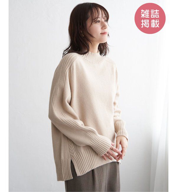 ikka「サイドスリットニットプルオーバー」|プルオーバー|ベージュ