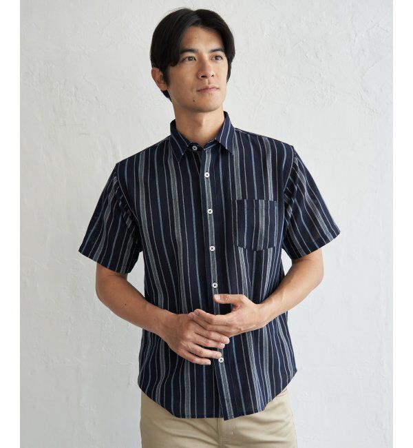ikka「パナマレギュラーカラーシャツ」|シャツ・ブラウス|ネイビーブルー