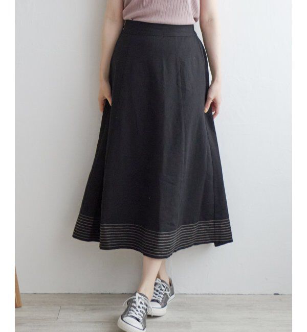 Lbc with Life「リネン混配色ステッチスカート」|スカート|ブラック