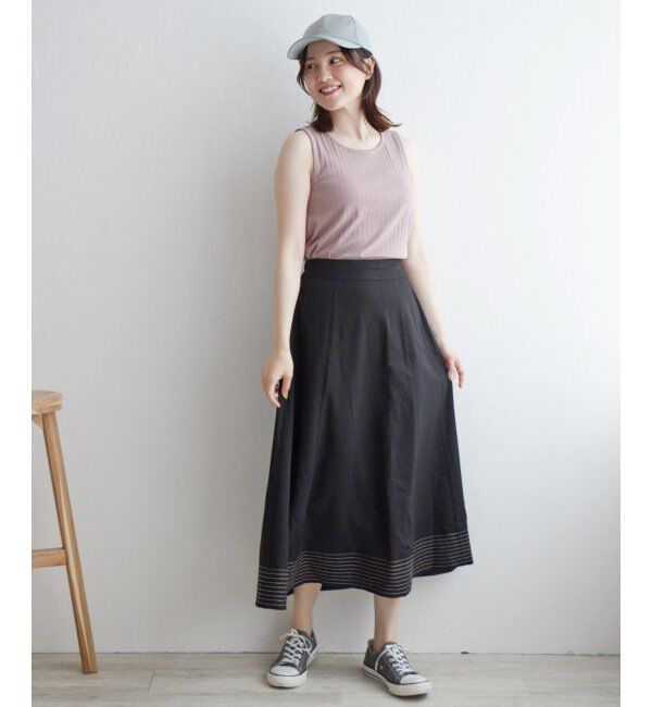 Lbc with Life「リネン混配色ステッチスカート」|スカート|