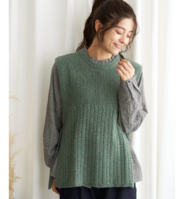 Lbc with Life「ウール混サイドリボンケーブルベスト」|ニット・セーター|