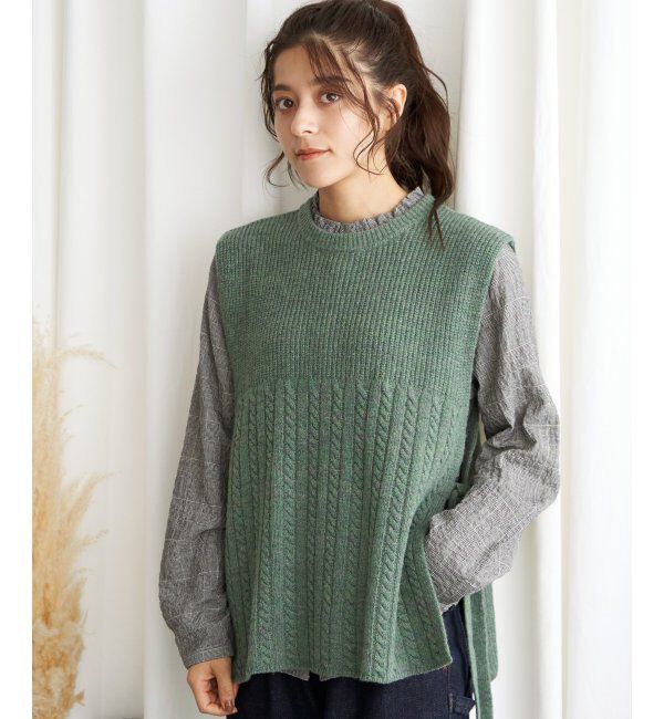 Lbc with Life「ウール混サイドリボンケーブルベスト」|ニット・セーター|