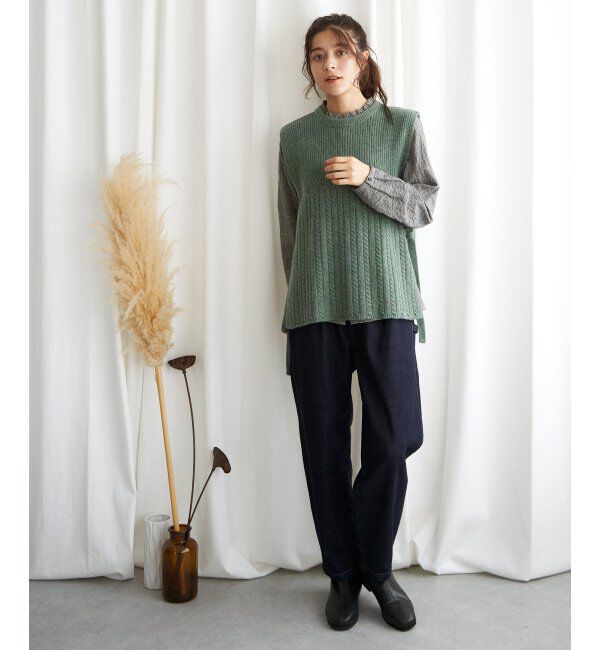 Lbc with Life「ウール混サイドリボンケーブルベスト」|ニット・セーター|