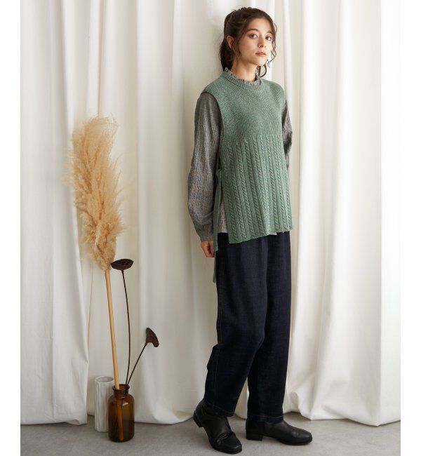 Lbc with Life「ウール混サイドリボンケーブルベスト」|ニット・セーター|