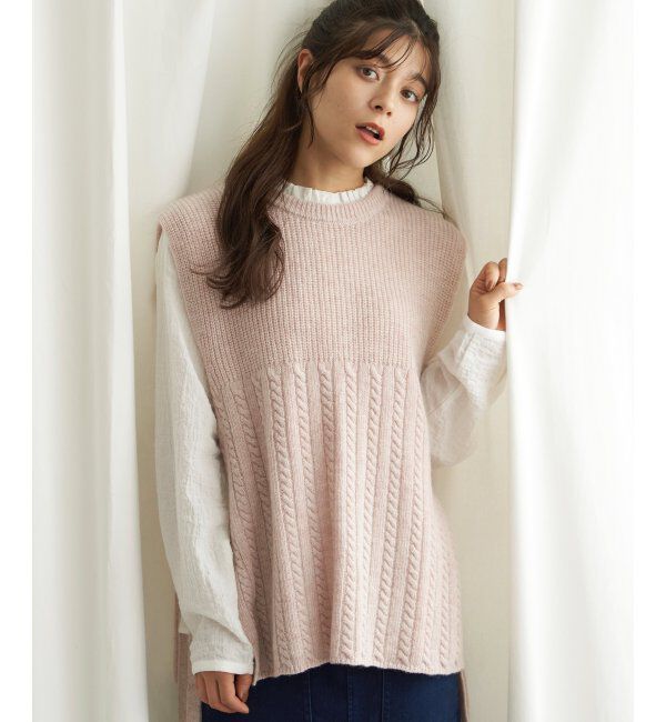 Lbc with Life「ウール混サイドリボンケーブルベスト」|ニット・セーター|