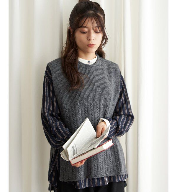 Lbc with Life「ウール混サイドリボンケーブルベスト」|ニット・セーター|