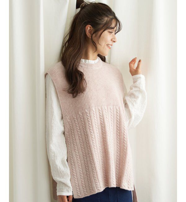 Lbc with Life「ウール混サイドリボンケーブルベスト」|ニット・セーター|