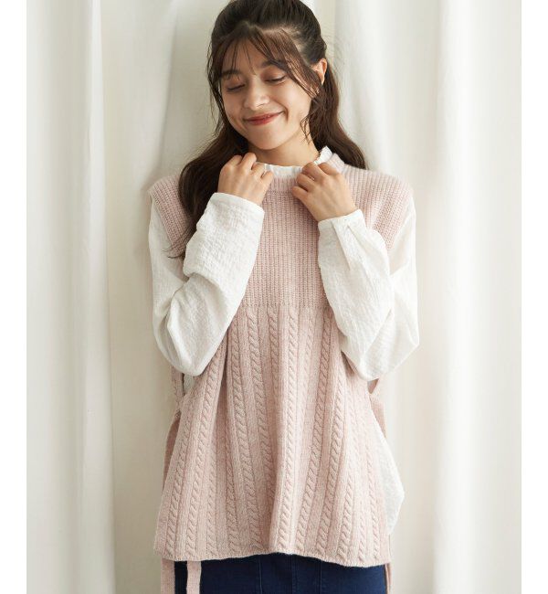 Lbc with Life「ウール混サイドリボンケーブルベスト」|ニット・セーター|