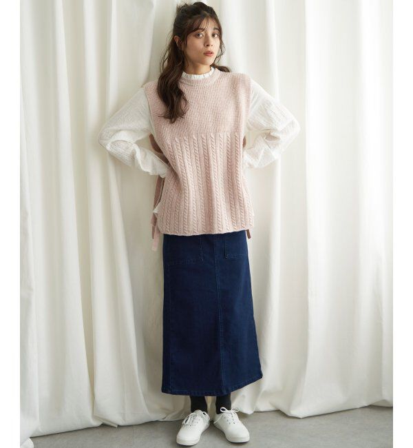 Lbc with Life「ウール混サイドリボンケーブルベスト」|ニット・セーター|