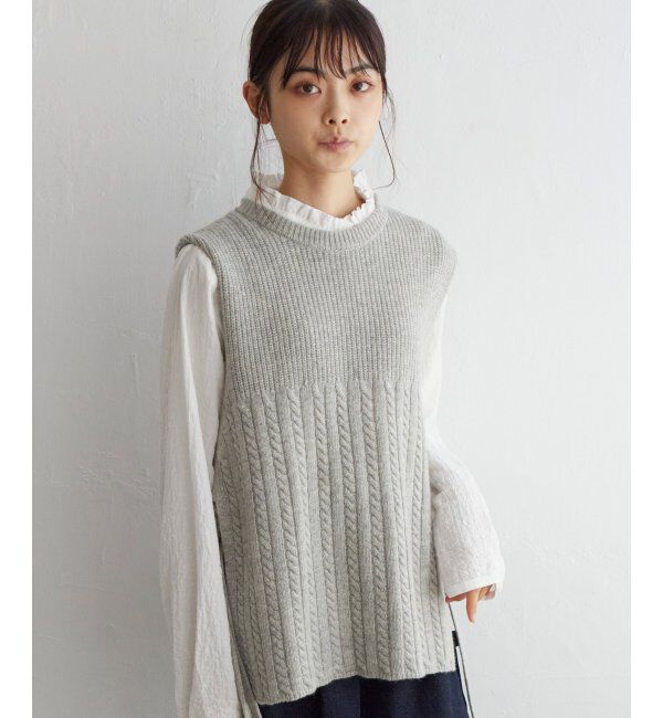 Lbc with Life「ウール混サイドリボンケーブルベスト」|ニット・セーター|