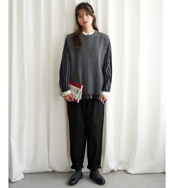 Lbc with Life「ウール混サイドリボンケーブルベスト」|ニット・セーター|