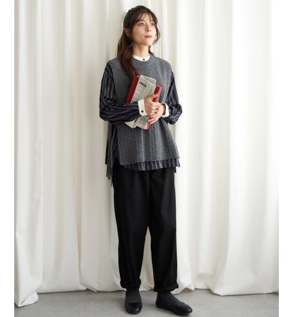 Lbc with Life「ウール混サイドリボンケーブルベスト」|ニット・セーター|