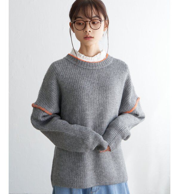 Lbc with Life「配色ステッチ畦ニットプルオーバー」|カーディガン|グレイ