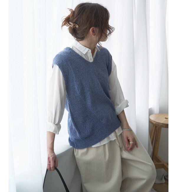 Lbc with Life「ミニブークレ2WAYジレ」|ニット・セーター|ブルー