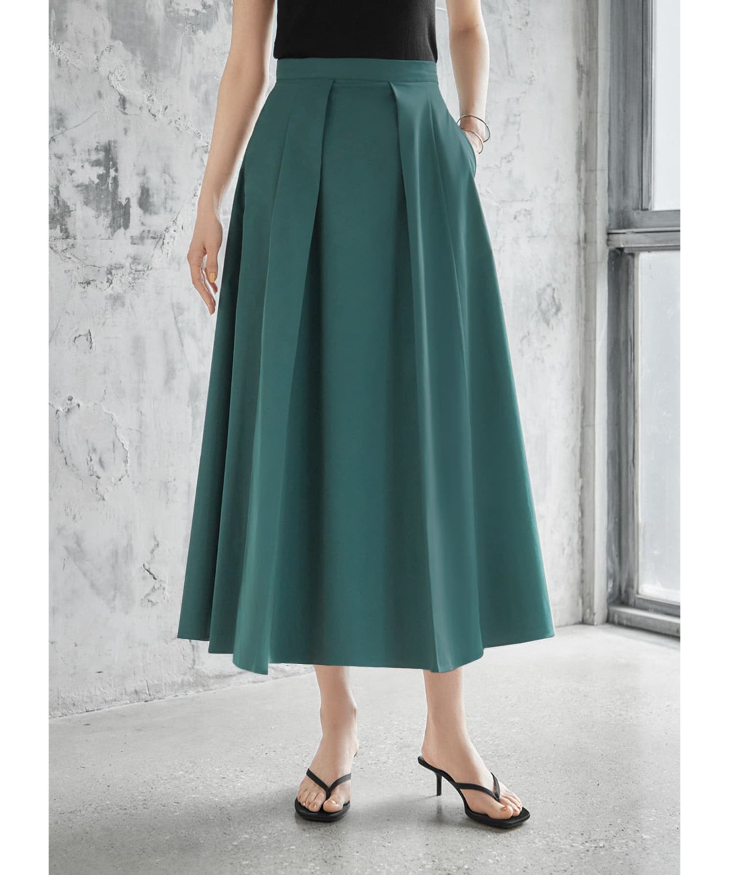 STYLE DELI「ブルゾン生地ボリュームタックスカート」|スカート|グリーン