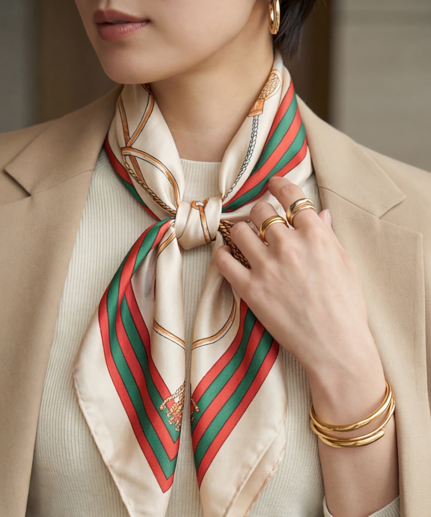 STYLE DELI「【DELI by】チェーンモチーフスクエア大判スカーフ」|バンダナ・スカーフ|アイボリー