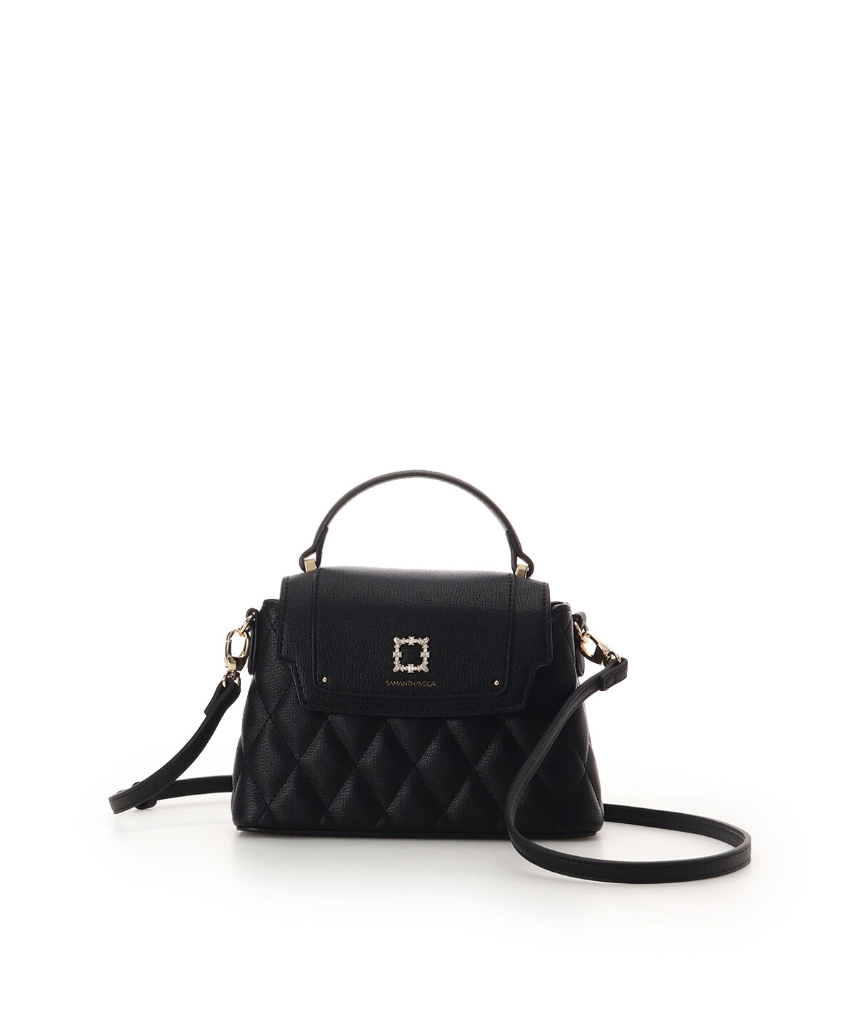 Samantha Vega「スクエアビジューキルトフラップショルダーバッグ」|ショルダー・メッセンジャー|ブラック