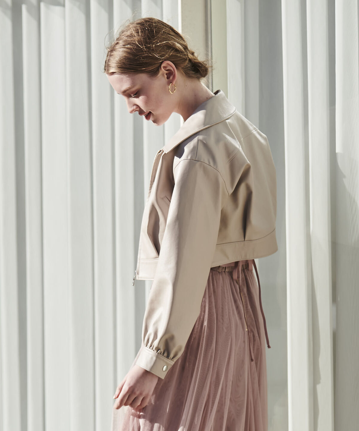 アンドクチュール「フェイクレザージップブルゾン」|ブルゾン・スタジャン|