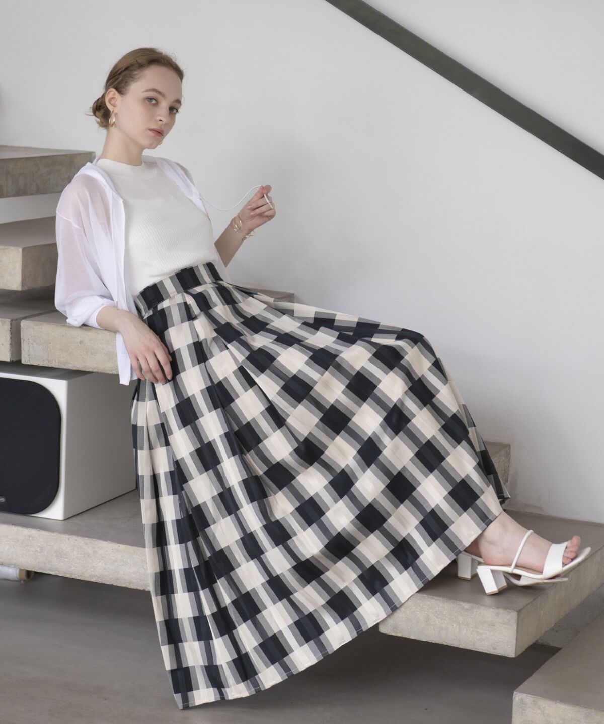 アンドクチュール「シアーチェックタックフレアスカート」|フレア|