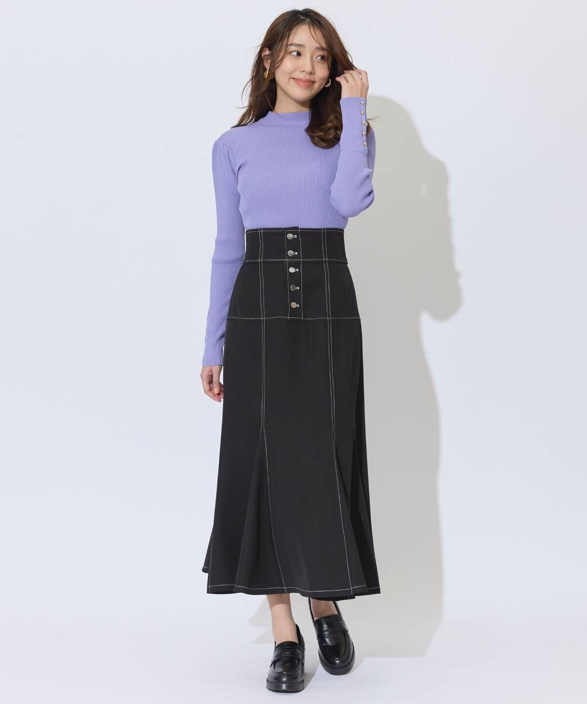 アンドクチュール「ハイウエストコルセットステッチスカート」|フレア|