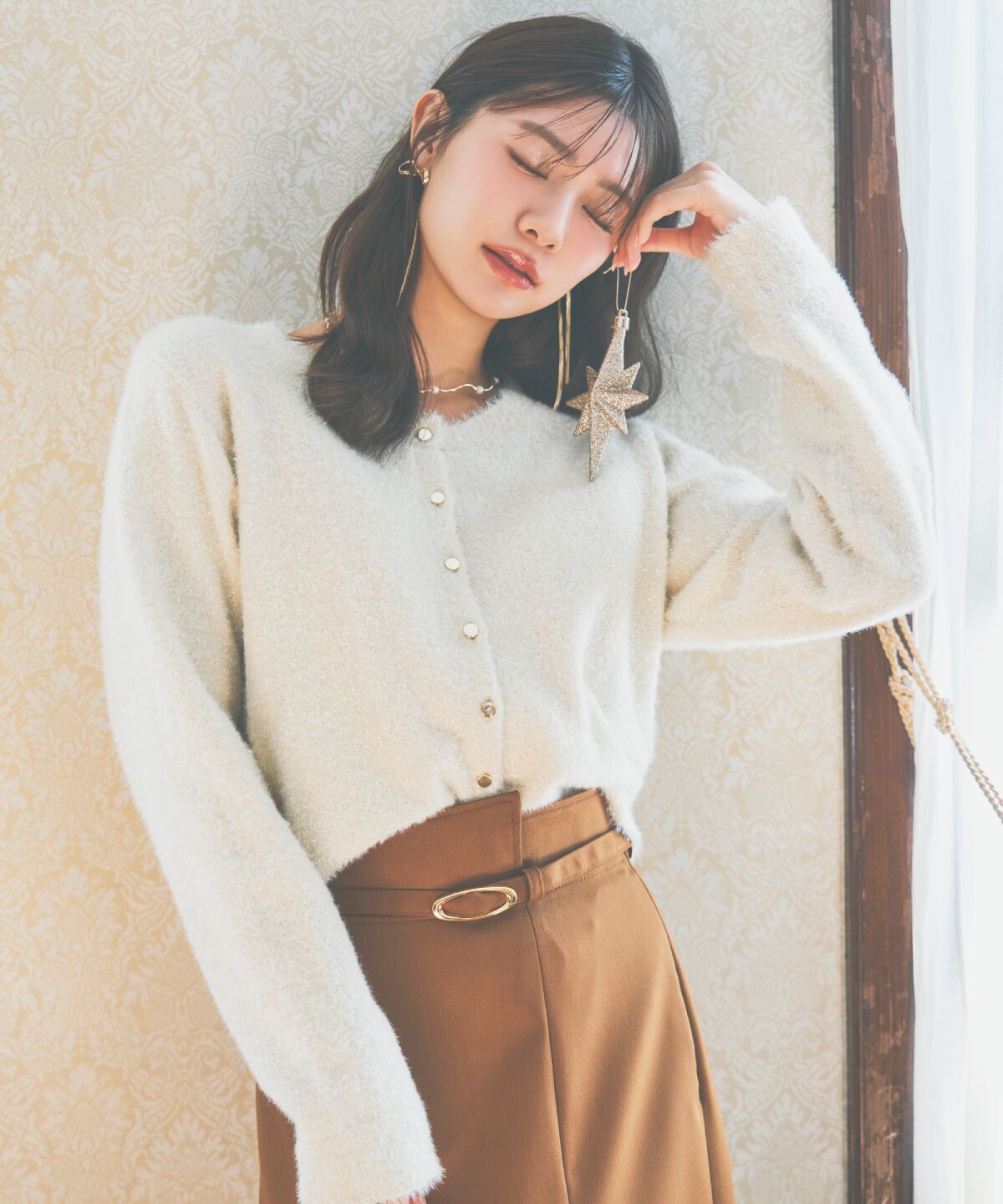 アンドクチュール「ラメシャギーニットカーディガン」|カーディガン|