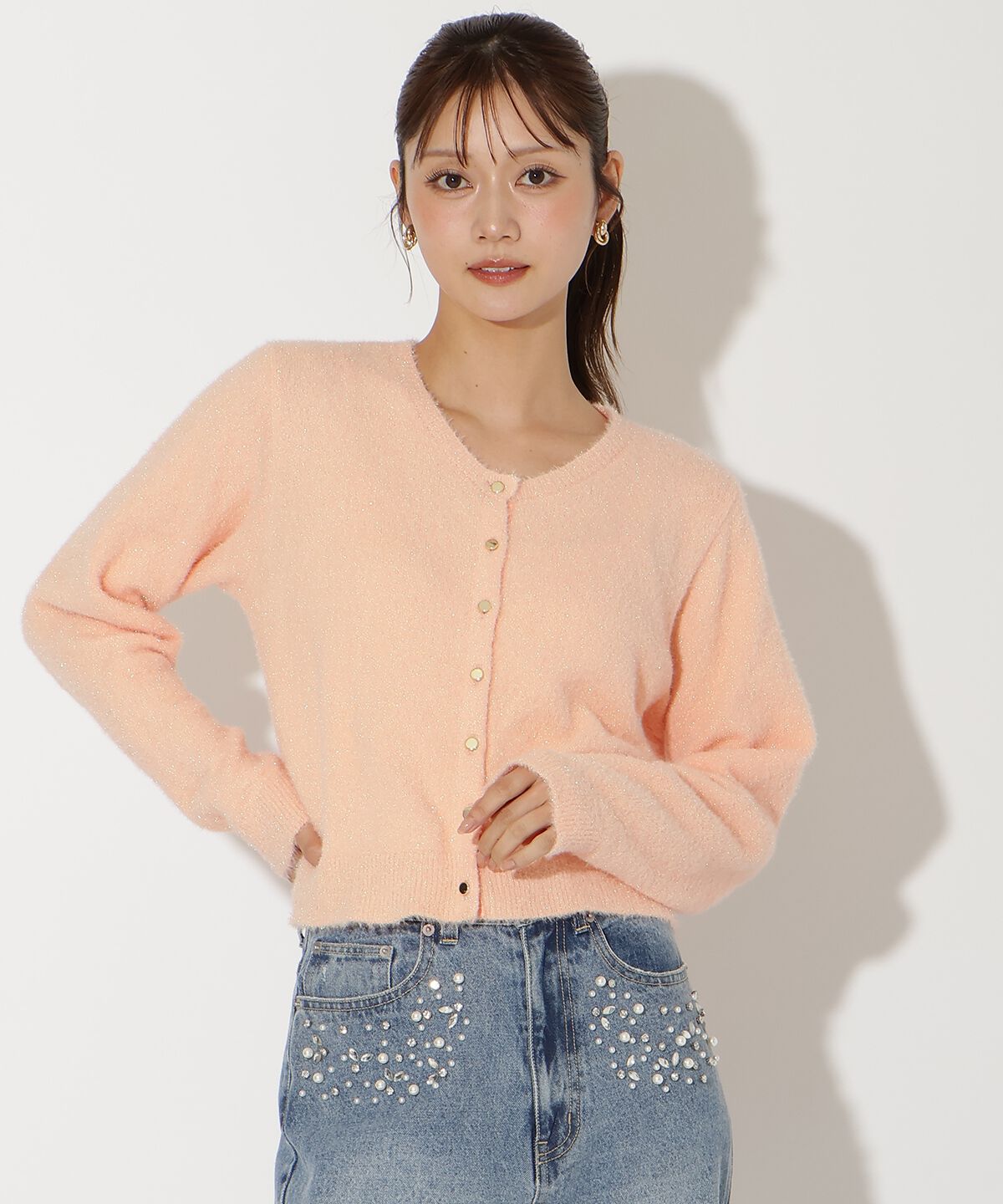 アンドクチュール「ラメシャギーニットカーディガン」|カーディガン|オレンジ