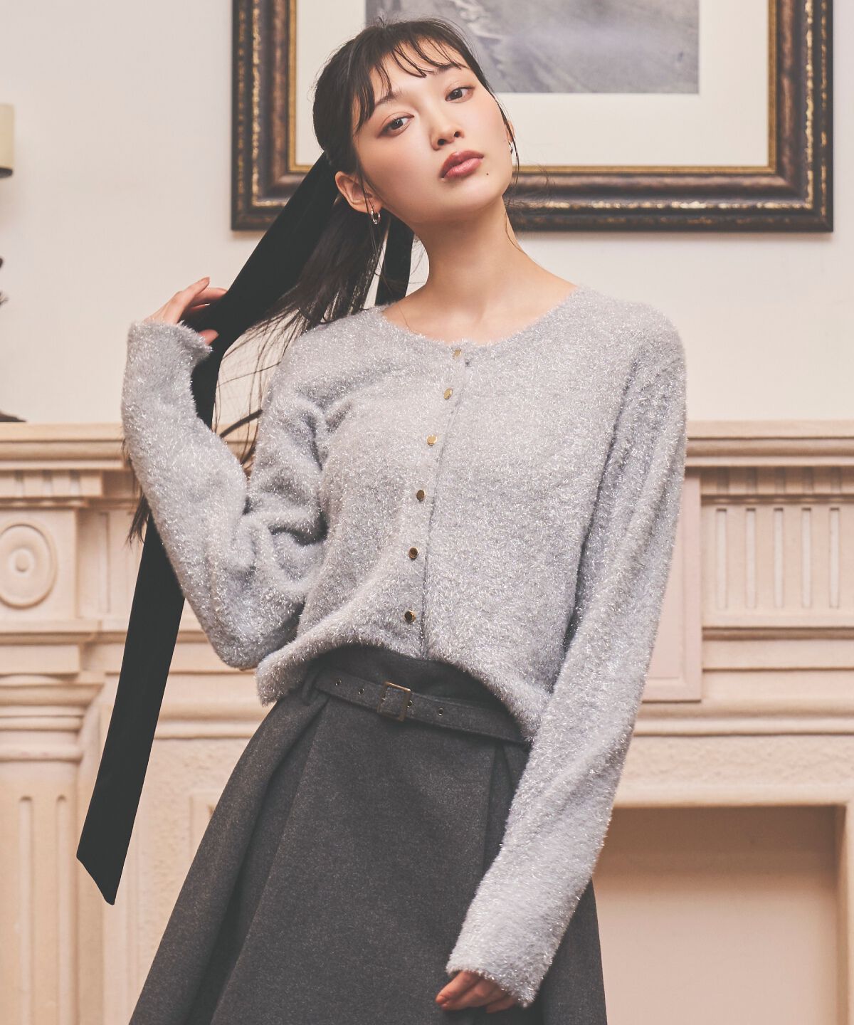 アンドクチュール「ラメシャギーニットカーディガン」|カーディガン|