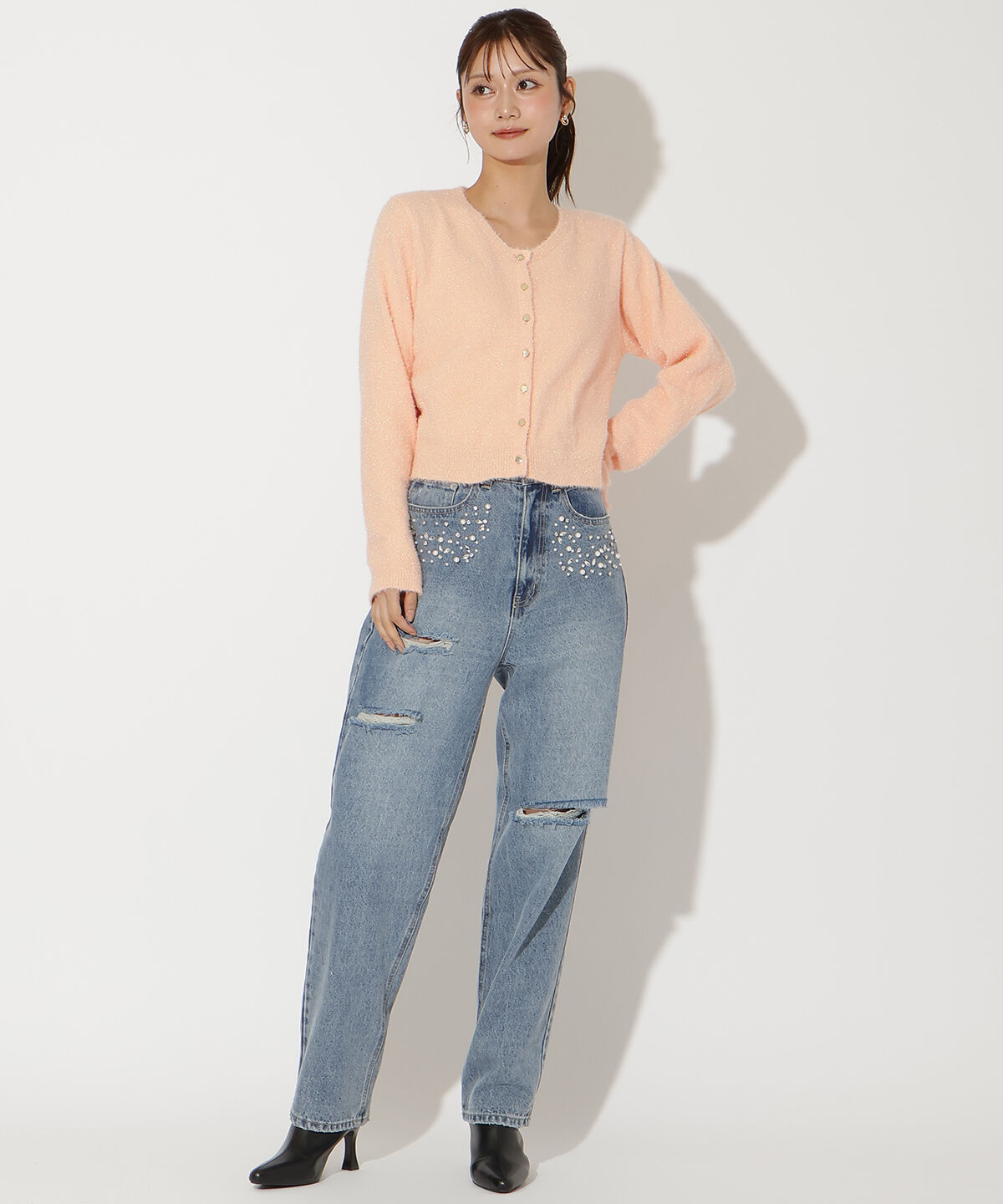 アンドクチュール「ラメシャギーニットカーディガン」|カーディガン|