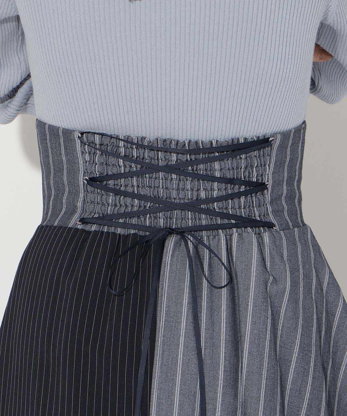 アンドクチュール「ストライプパッチワークスカート」|フレア|