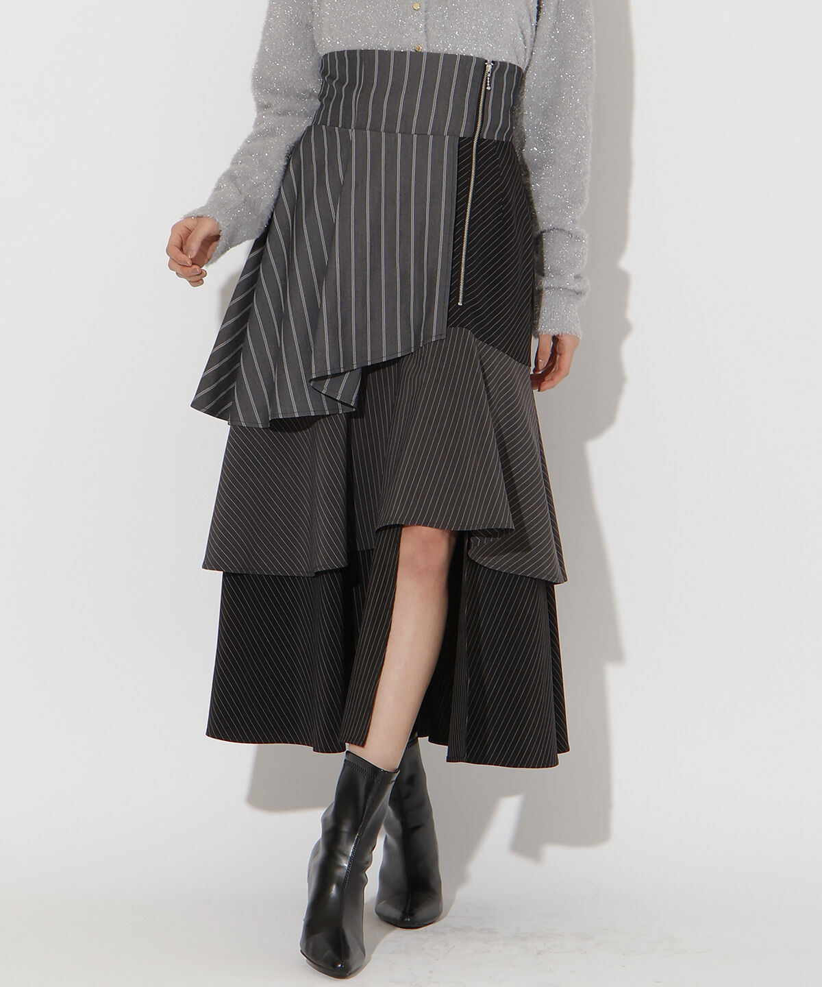 アンドクチュール「ストライプパッチワークスカート」|フレア|