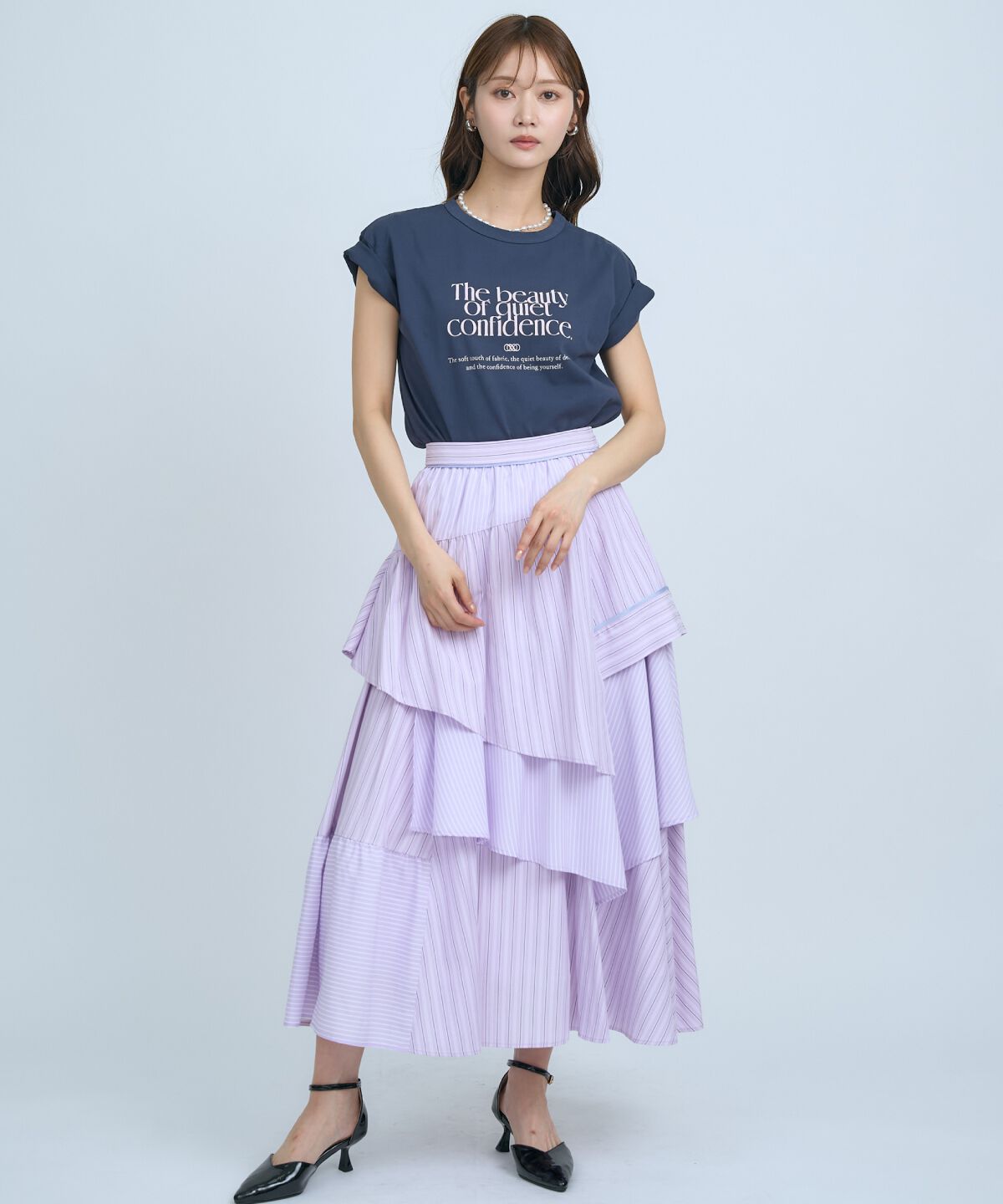 アンドクチュール「マルチストライプスカート」|フレア|ラベンダー