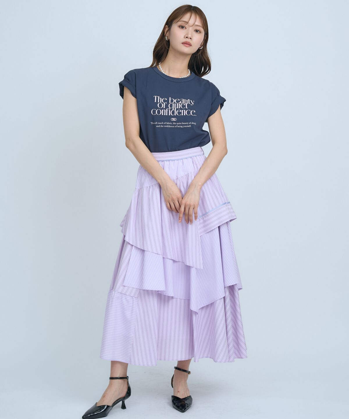 アンドクチュール「マルチストライプスカート」|フレア|