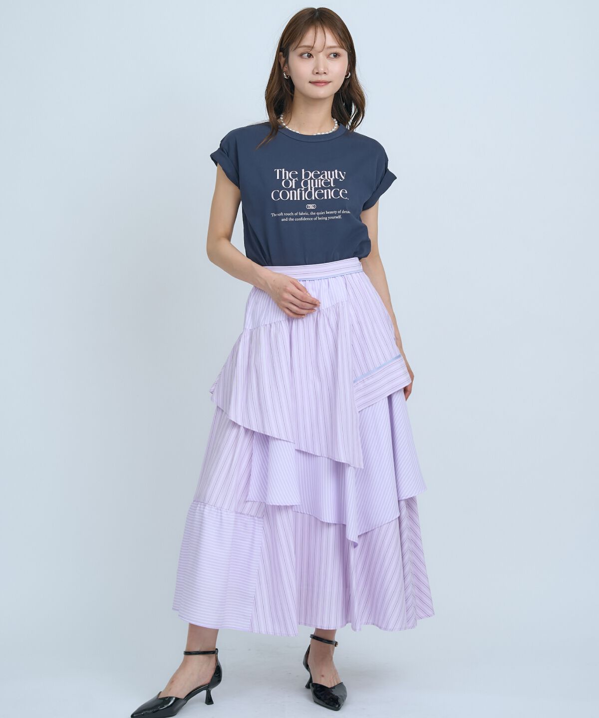 アンドクチュール「マルチストライプスカート」|フレア|