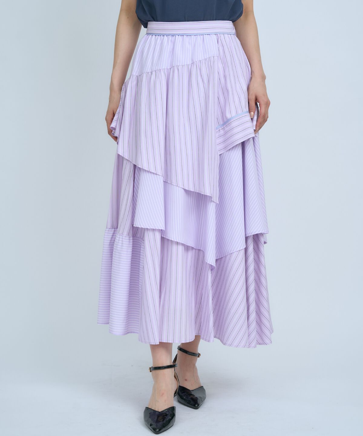 アンドクチュール「マルチストライプスカート」|フレア|