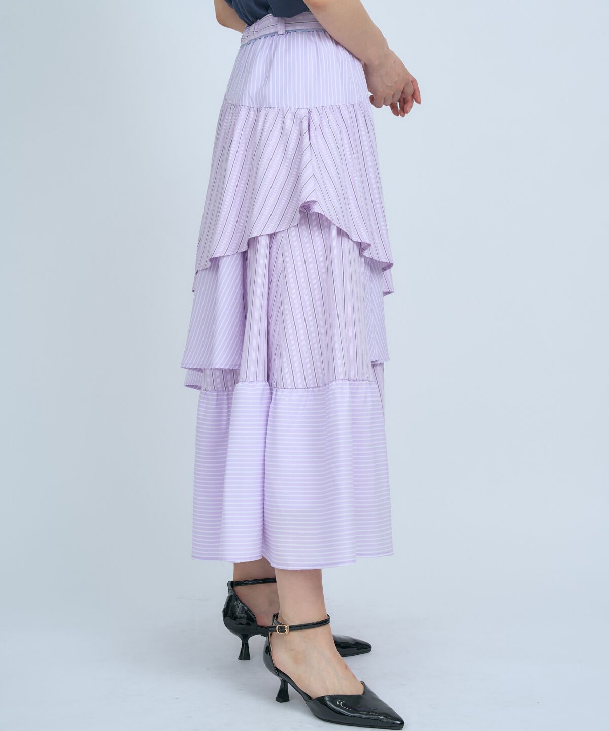 アンドクチュール「マルチストライプスカート」|フレア|