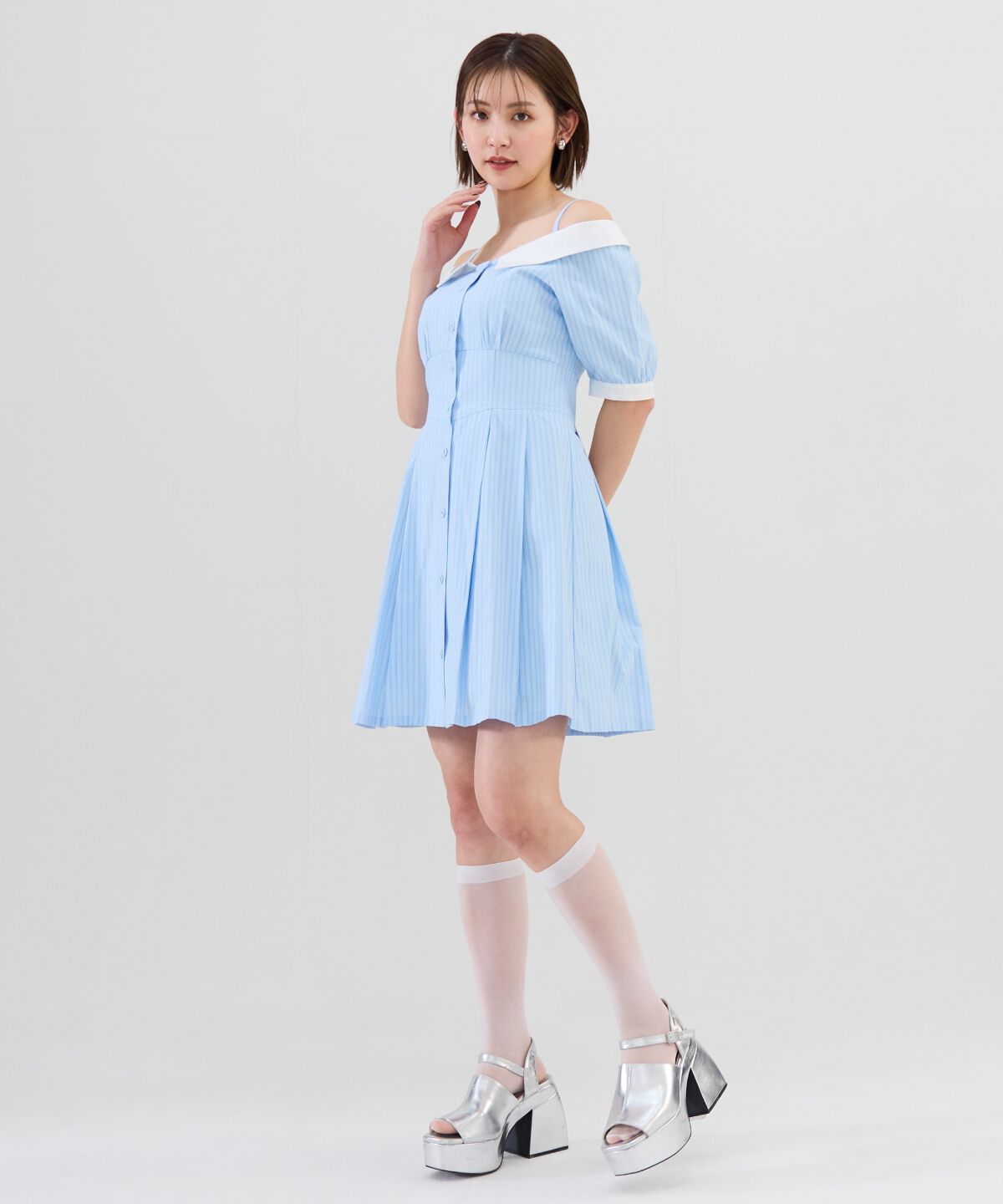 REDYAZEL「ストライプオフショルミニワンピース」|ワンピース|