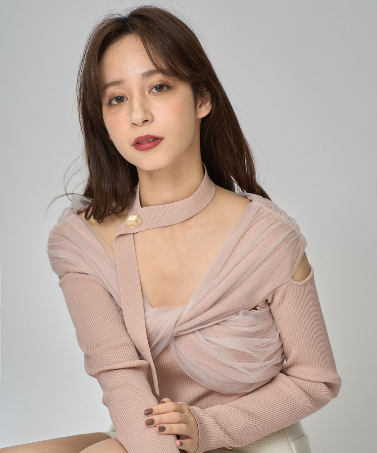 REDYAZEL「チョーカークロスチュールニットトップス」|ニット・セーター|