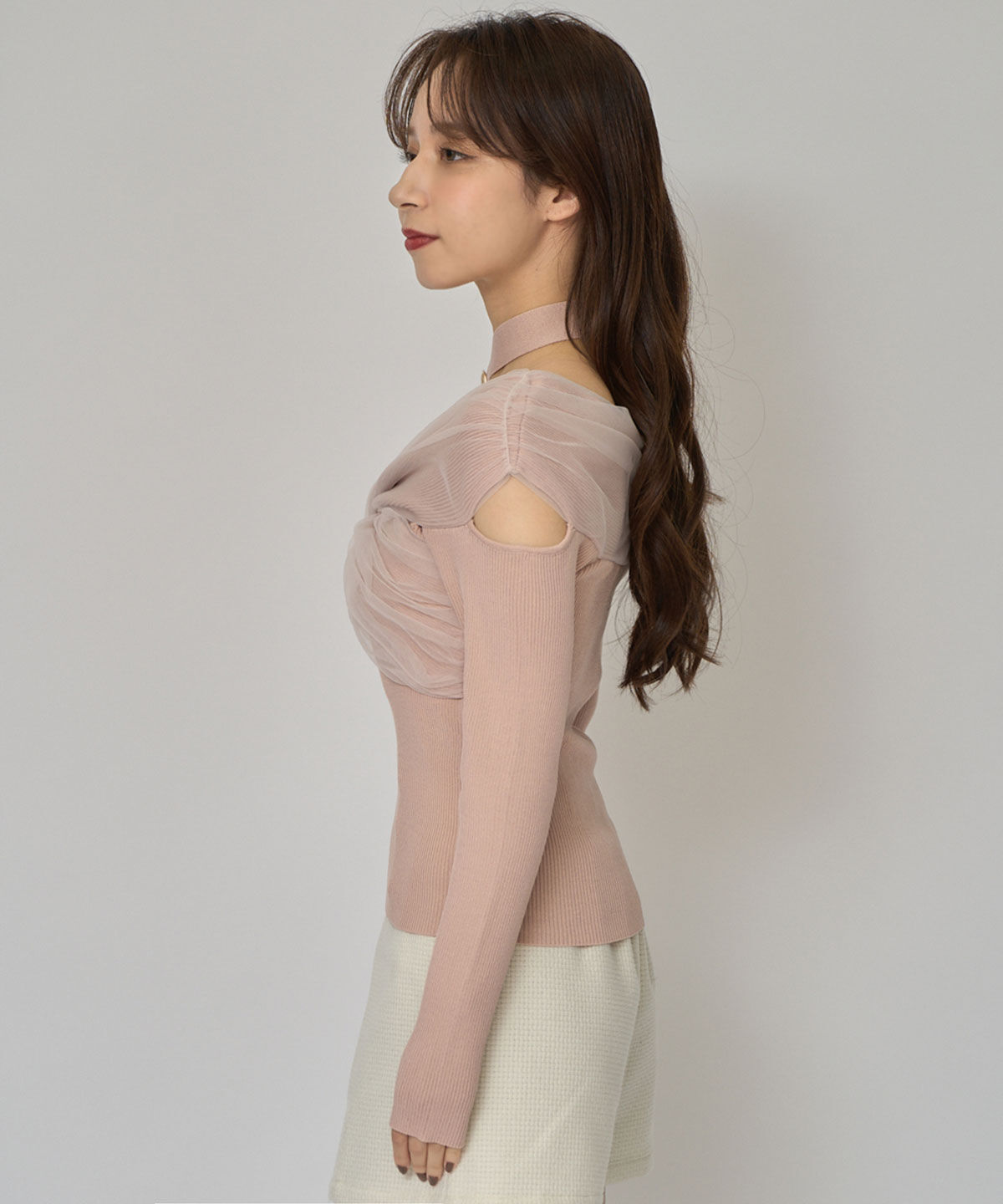 REDYAZEL「チョーカークロスチュールニットトップス」|ニット・セーター|