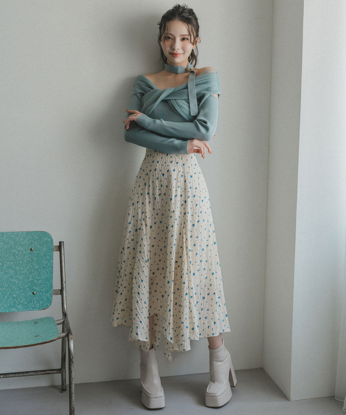 REDYAZEL「チョーカークロスチュールニットトップス」|ニット・セーター|