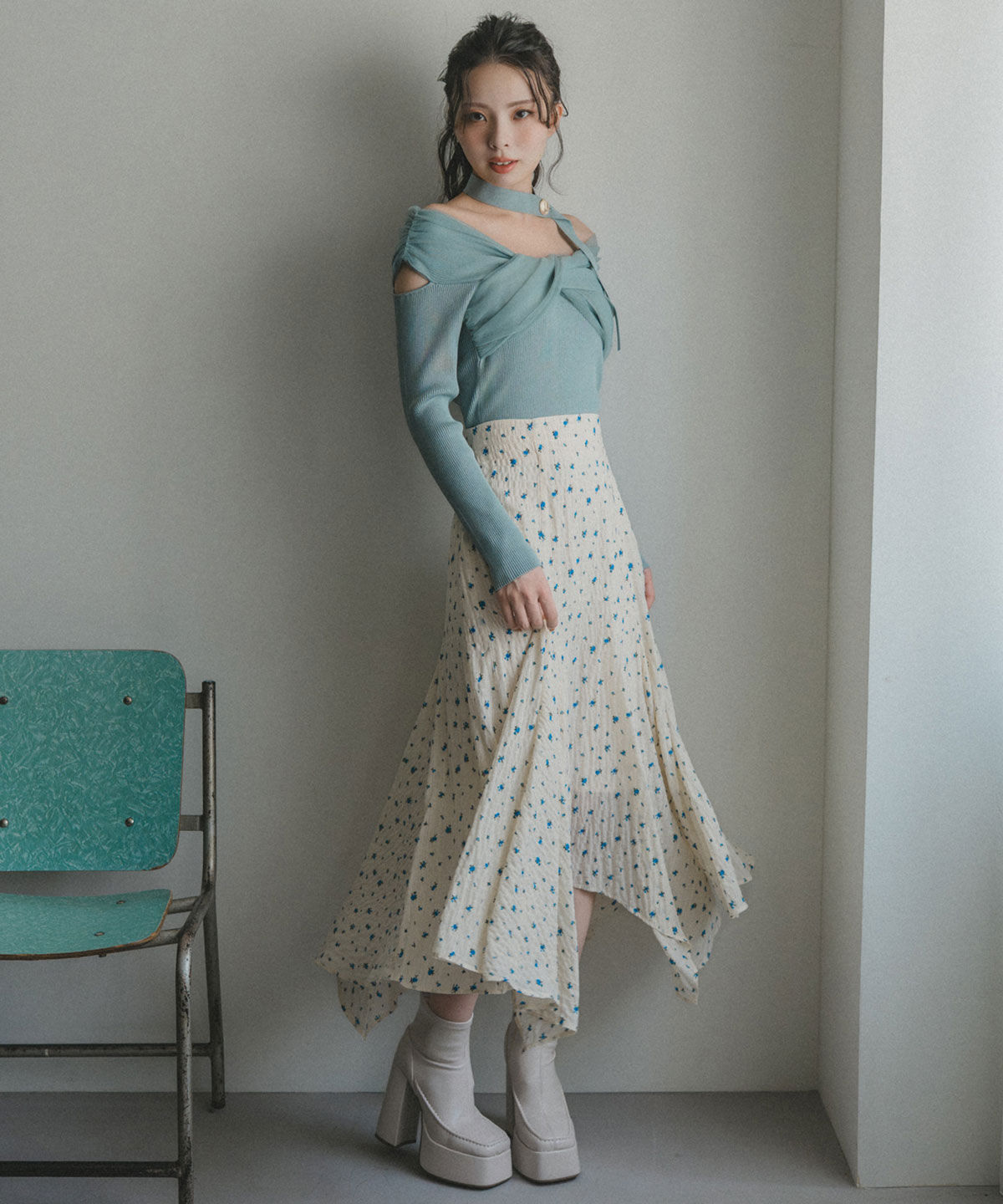 REDYAZEL「チョーカークロスチュールニットトップス」|ニット・セーター|