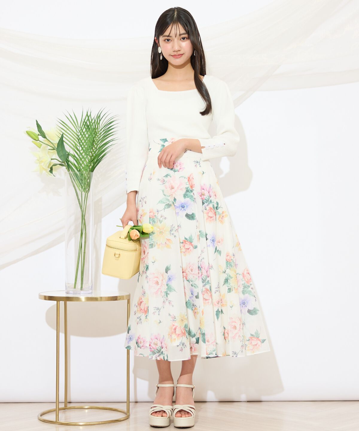 WILLSELECTION「袖フラワーラメ7分袖ニットプルオーバー」|ニット・セーター|