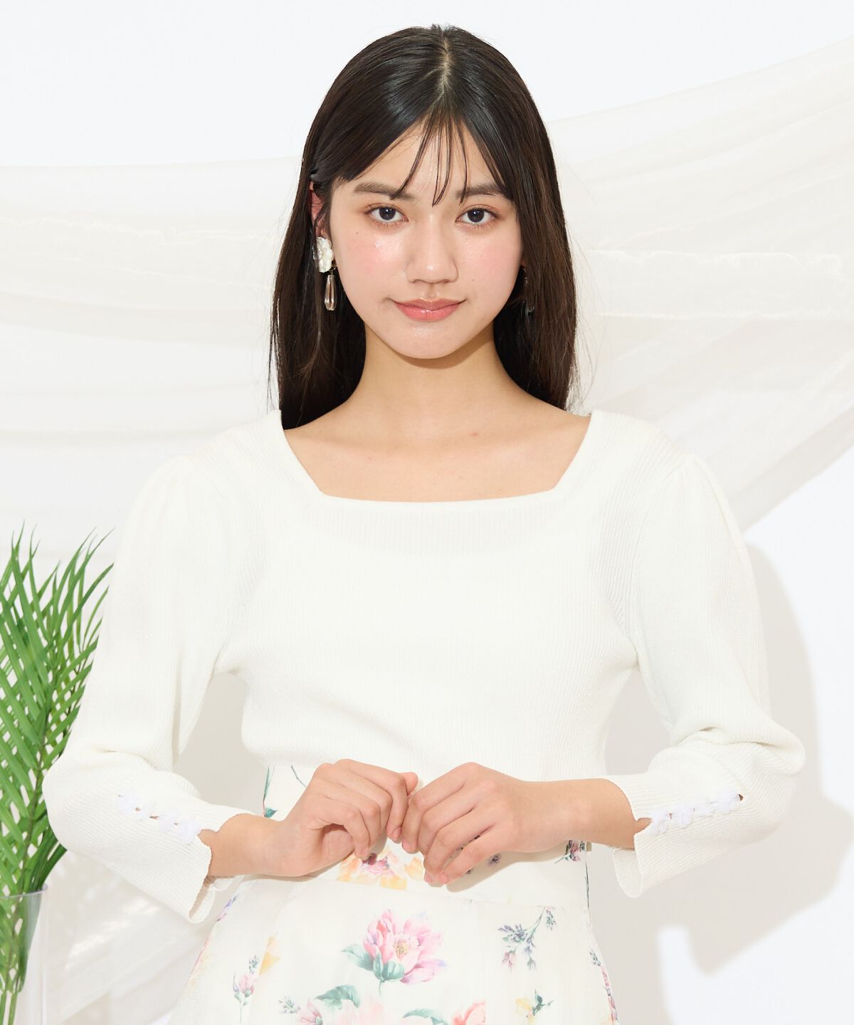 WILLSELECTION「袖フラワーラメ7分袖ニットプルオーバー」|ニット・セーター|