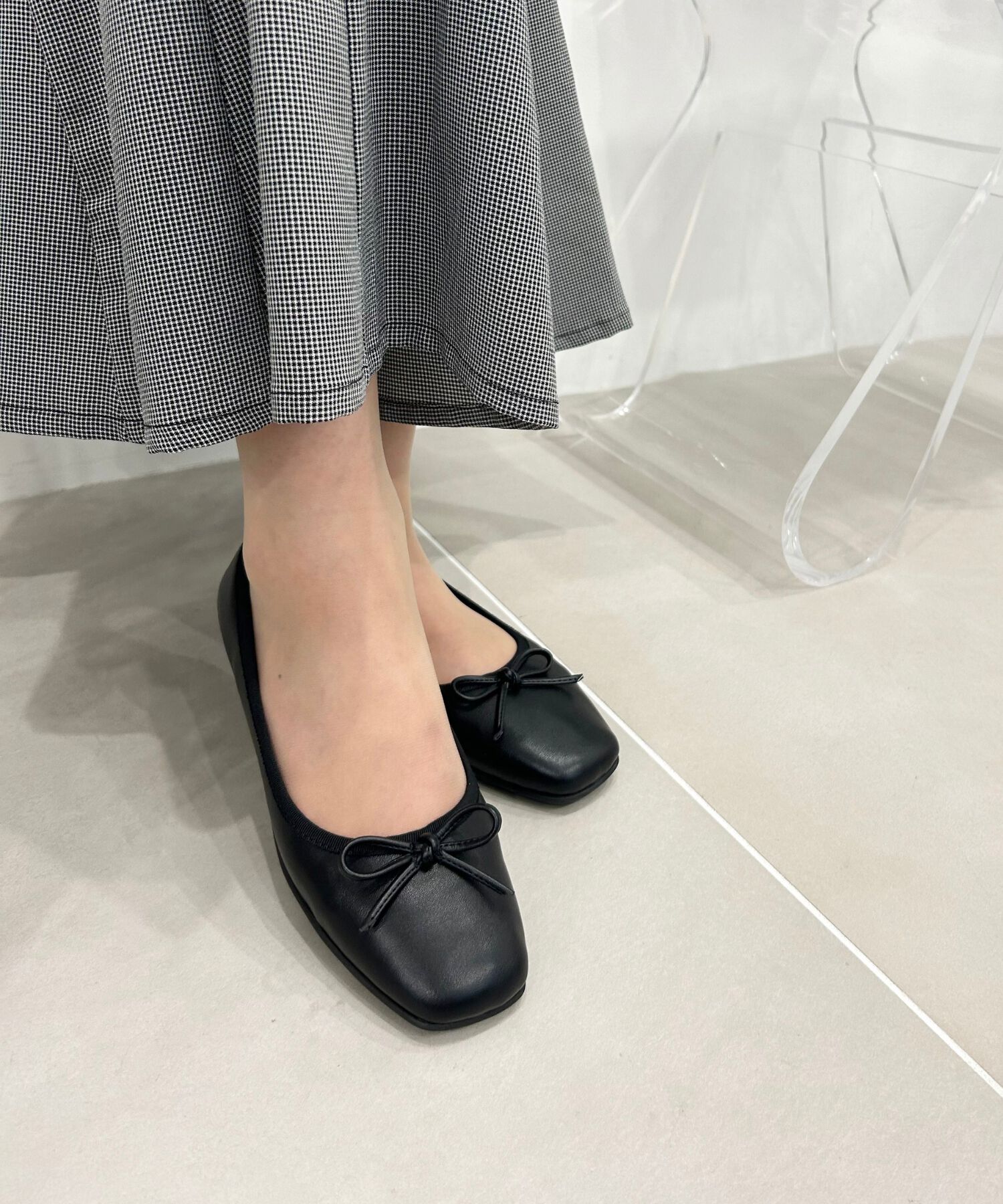 ORiental TRaffic「【WEB限定】 スクエアトゥ バレエシューズ /R-4009 フラット 軽い  厚手クッション」|パンプス|