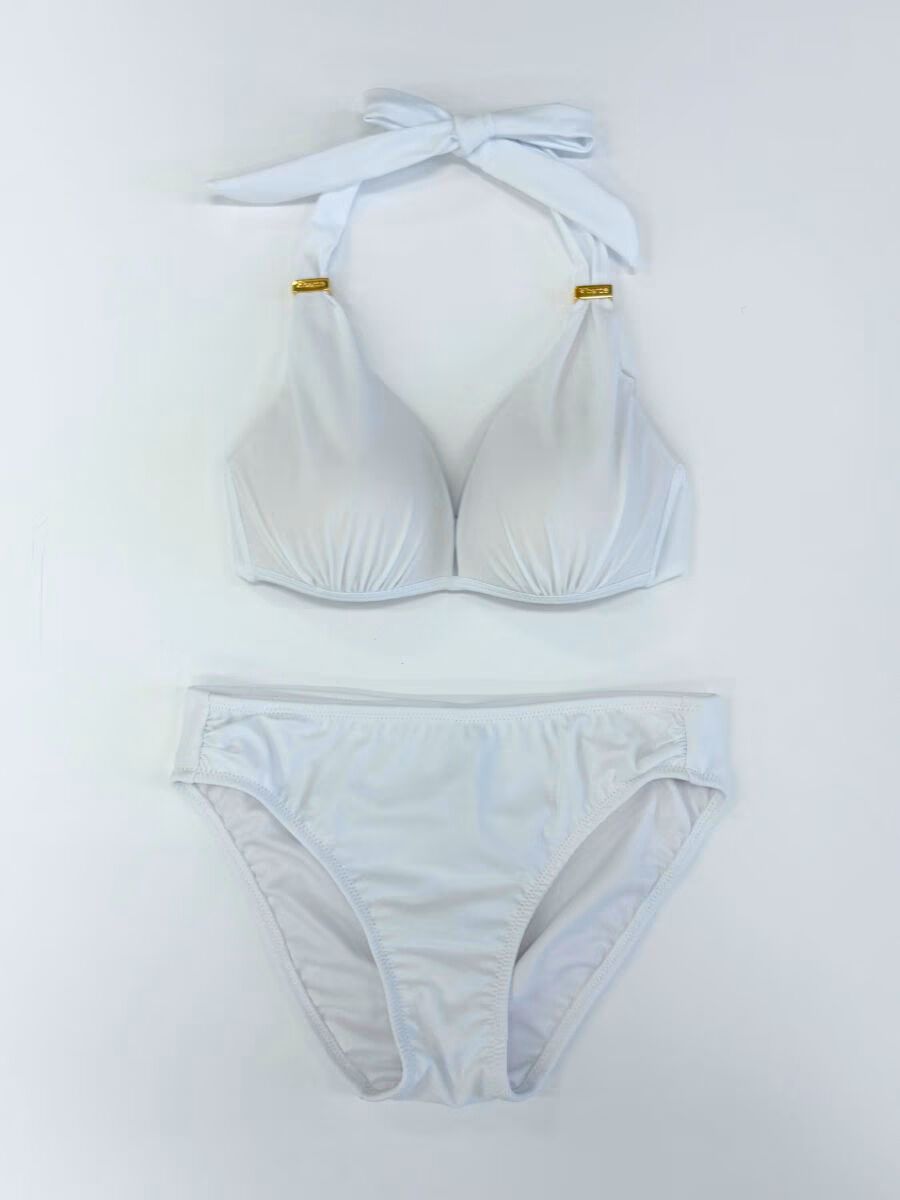 Riberce「【新作水着】無地サッシュホルターネックビキニ」|ビキニ|ホワイト
